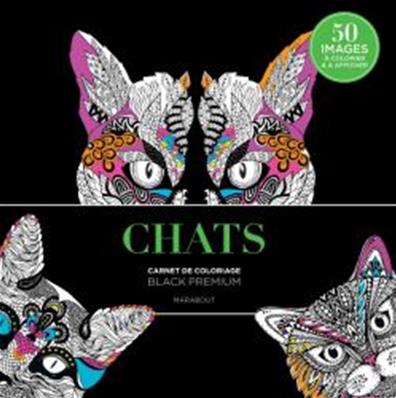 Carnet de coloriage black premium chats