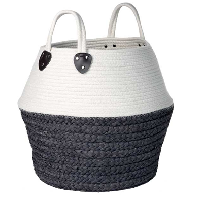 Panier rond de rangement coloris noir et blanc 2 anses