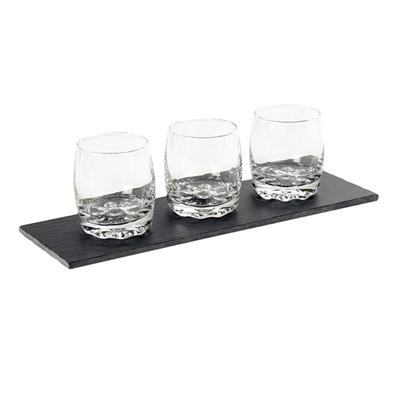 3 verrines en verre avec plateau ardoise rectangulaire