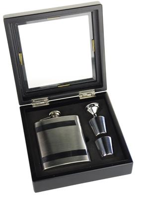 Coffret bois flasque et accessoires 250 ml