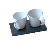 Coffrets 2 Tasses En Porcelaine Sur Plateau En Bois