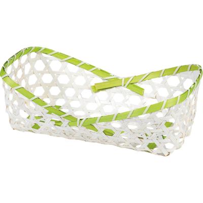 Corbeille Rectangle Bambou Ajouré Nature Liseré Vert Anis