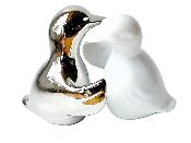 Salière & Poivrière Porcelaine Canard Blanc & Argent