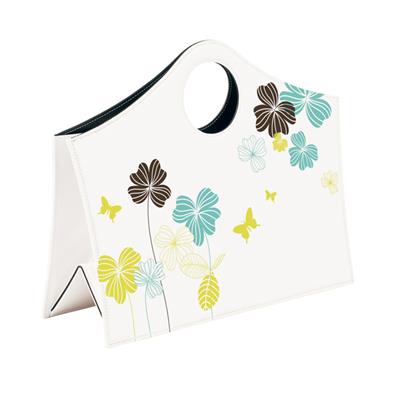 Porte-revues simili cuir blanc motifs fleurs