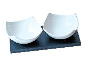 Coffret 2 Bols En Porcelaine Avec Plateau Bois