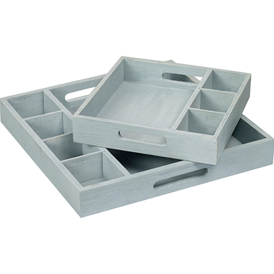 Plateau bois carré gris petit modèle 2 compartiments