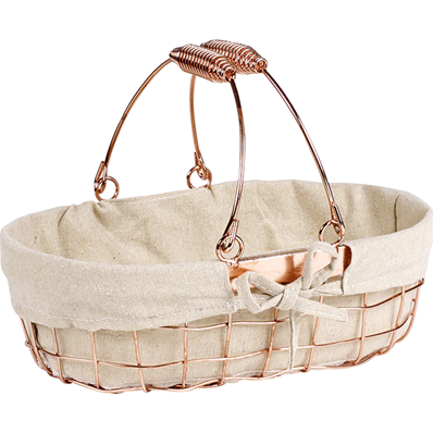 Panier métal ovale avec tissu beige 2 anses rabattables